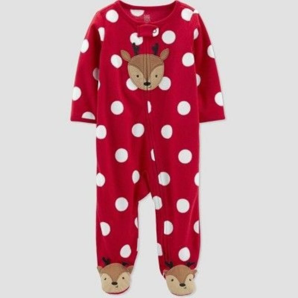 Carter's Just One You Baby Girls Reindeer Dot Footed Pajama Red 3M